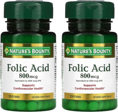Nature's Bounty Folic Acid Supplement, Supports Cardiovascular Health, 800mcg, 250 Tablets in Saudi Arabia