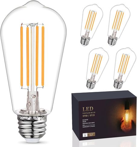10 - حزمة من لمبات إضاءة إديسون LED مقاومة للكسر بقدرة 60 وات مكافئة، لمبات إضاءة عتيقة ST58 قابلة للتعتيم، قاعدة متوسطة E26، 6 وات، 800 لومن، 2700 كلفن، 80+ CRI، لمبة LED ذات خيوط زخرفية عتيقة. in Kuwait