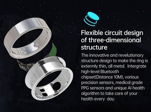 Famous Tech Shop Smart Health Ring Fitness Tracker with Heart Rate Sensor and Sleep Monitoring, Bluetooth Wearable Ring for Activity Tracking Calories Steps and Wellness Insights, Tarnish Size 9 in Saudi Arabia