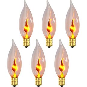 Hompavo Upgraded Flame Light Bulbs, E12 Candelabra Small Base, Clear Glass Flickering Fire Bulb for Halloween Christmas Party Porch Indoor & Outdoor Home Decoration, 6 Pack in Saudi Arabia