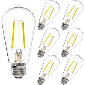 Energetic Edison Light Bulbs 6.5W, Equivalent 60W, Dimmable Vintage LED Light Bulbs, 700LM, Soft White 2700K, ST58 Antique LED Filament Bulbs with 90+ CRI, E26 Medium Base, Clear Glass, Pack of 6 in Kuwait