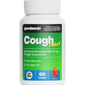 Cough Relief for Adults Softgels Dextromethorphan HBr (DXM) 15mg 8Hour, Non-Drowsy, Long-Lasting Bronchial Suppressant for Dry Cough and Chest Congestion (60 Count) in Saudi Arabia