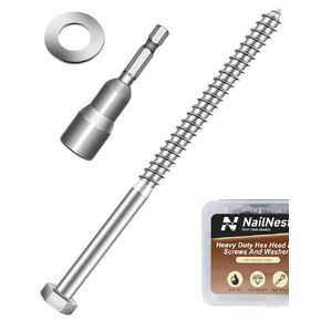 (1Box) 3/8" x 6" Hex Head Lag Screws Bolts with Flat Washers, 8Sets 304 Stainless Steel 18-8 Heavy Duty 3/8 Lag Bolts for Wood with Hex Socket in Saudi Arabia