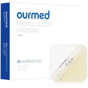 ضمادات غرواني مائي من Ourmed مقاس 5.08 سم × 5.08 سم، مقاومة للماء مع ذاتية اللصق للجروح الخفيفة، والبثور، وحب الشباب، ورقع غرواني مائي محاطة لقروح السرير، والكشط، 20 عبوة in Kuwait