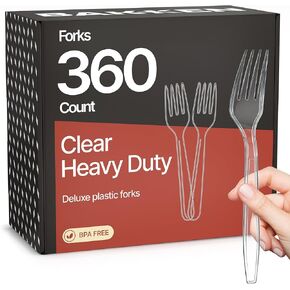 Bakken Disposable Cutlery Set 100 Pieces Forks, Heavy Duty Plastic Silverware, BPA-Free Food-Grade Materials, Heat-Resistant, Reusable Utensils for Parties, Catering, BBQs, and Everyday Use, Clear in Saudi Arabia