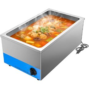Commercial Electric Food Warmer, 12" x 20" x 6.3" Single-Well Stainless Steel Well Food Heater, Bain Marie, Adjustable Temp. & Automatic Shutoff, for Buffet Hotel Restaurant, CSA Certified in Saudi Arabia
