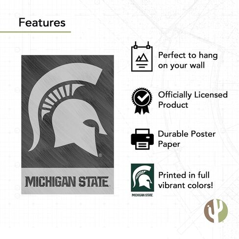 Desert Cactus Michigan State University Poster MSU Spartans 11 x 17 Inch Room Office Décor Decoration Official Fan Gear (11x17 inch,Version 1A) in Saudi Arabia