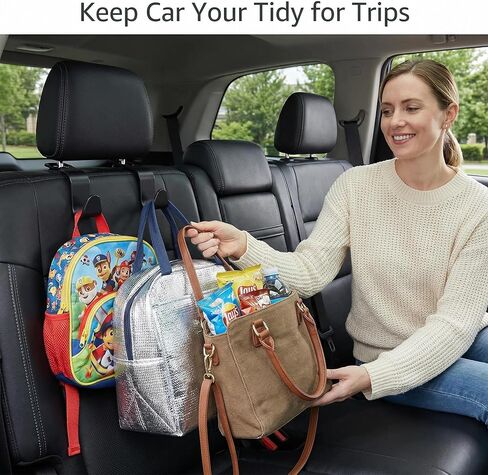Car Seat Headrest Hooks, 4-Pack Black ABS Plastic Storage Organizer, Universal Headrest Mount Hangers for Purses, Coats, Umbrellas, Grocery Bags, Modern Style, 13 lbs Capacity in Saudi Arabia