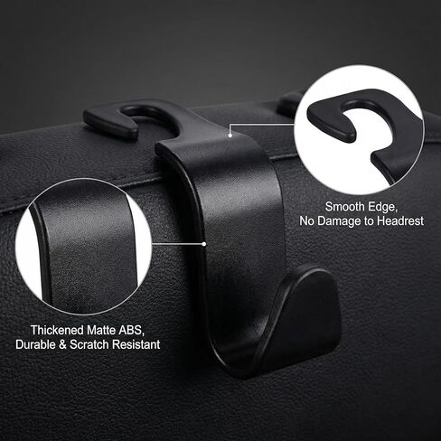 Car Seat Headrest Hooks, 4-Pack Black ABS Plastic Storage Organizer, Universal Headrest Mount Hangers for Purses, Coats, Umbrellas, Grocery Bags, Modern Style, 13 lbs Capacity in Saudi Arabia