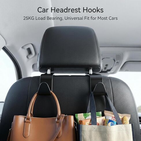 Car Seat Headrest Hooks, 4-Pack Black ABS Plastic Storage Organizer, Universal Headrest Mount Hangers for Purses, Coats, Umbrellas, Grocery Bags, Modern Style, 13 lbs Capacity in Saudi Arabia