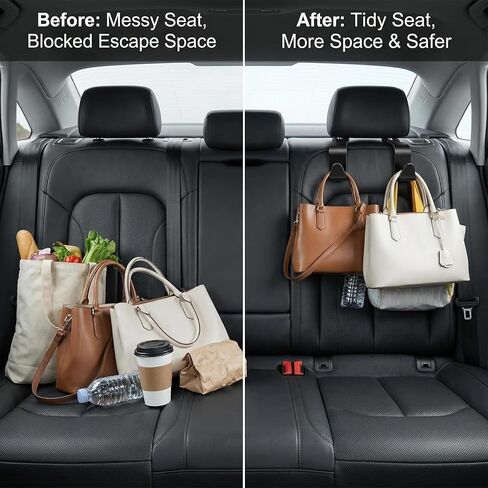 Car Seat Headrest Hooks, 4-Pack Black ABS Plastic Storage Organizer, Universal Headrest Mount Hangers for Purses, Coats, Umbrellas, Grocery Bags, Modern Style, 13 lbs Capacity in Saudi Arabia