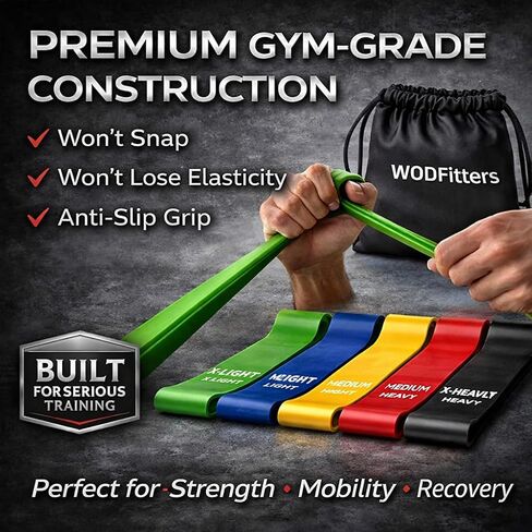 WODFitters Mini Bands Set - 5 Exercise Workout Resistance Bands - Exercise Loops - Workout Flexbands for Stretching, Physical Therapy, Rehab, Home Fitness and Muscle Activation in Saudi Arabia