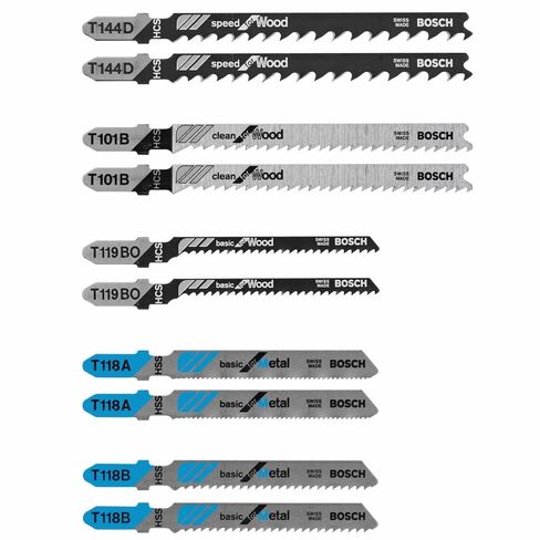 BOSCH T5002 T-Shank Multi-Purpose Jigsaw Blades, 10 Piece, Assorted, Jig Saw Blade Set for Cutting Wood and Metal in Saudi Arabia
