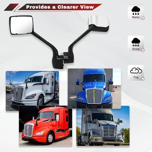 زوج مرآة غطاء محرك السيارة لـ Kenworth T680 2022 2023 2024 استبدال السائق الأيسر والجانب الأيمن للراكب OE Kenworth T680 ملحقات المرآة (كروم) in Kuwait
