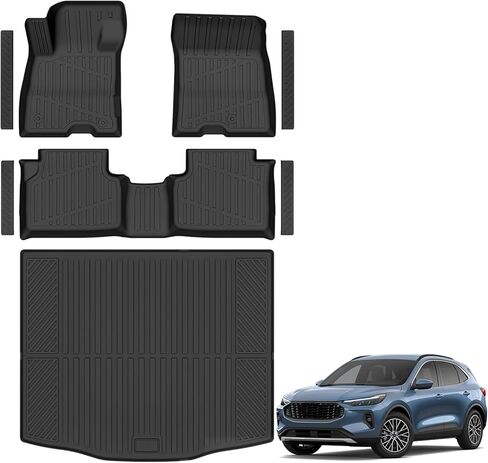 سجادات أرضية وبطانة شحن مناسبة لسيارة Ford Escape Hybrid 2020-2025 2026 (غير مناسبة للغاز) حصيرة صندوق السيارة المطاطية TPE لجميع الأحوال الجوية مضادة للانزلاق مجموعة كاملة من بطانات أرضية السيارات لملحقات Escape 2025 in Kuwait