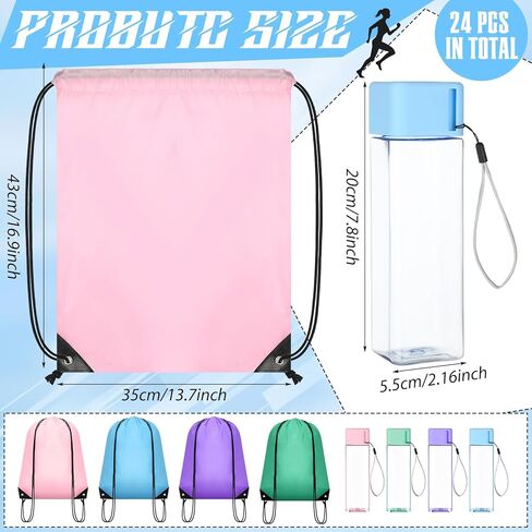 Honeydak 24 Pcs 17 oz Plastic Water Bottles Bulk and Drawstring Backpack Set Reusable Flip Top Leakproof Water Bottles with Handle for Adults Sports Gym Travel Party Outdoor End of Year Gifts in Saudi Arabia