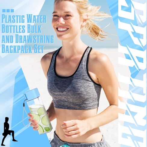 Honeydak 24 Pcs 17 oz Plastic Water Bottles Bulk and Drawstring Backpack Set Reusable Flip Top Leakproof Water Bottles with Handle for Adults Sports Gym Travel Party Outdoor End of Year Gifts in Saudi Arabia