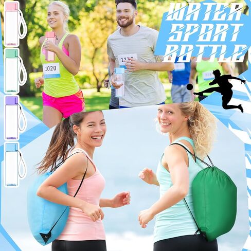 Honeydak 24 Pcs 17 oz Plastic Water Bottles Bulk and Drawstring Backpack Set Reusable Flip Top Leakproof Water Bottles with Handle for Adults Sports Gym Travel Party Outdoor End of Year Gifts in Saudi Arabia