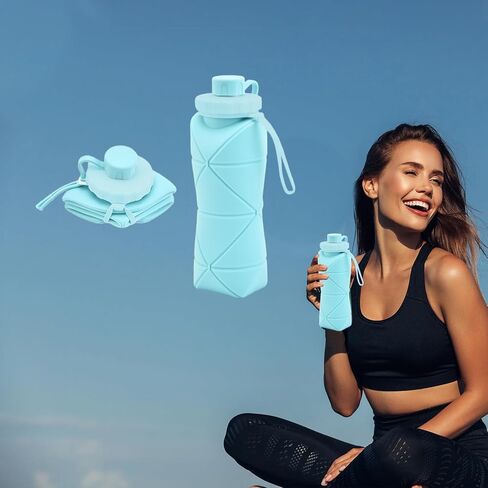 زجاجات مياه قابلة للطي من الدرجة الغذائية، خالية من مادة BPA، زجاجات سفر من السيليكون مضادة للتسرب وقابلة للطي، 610 مل للسفر وصالة الألعاب الرياضية والمشي لمسافات طويلة والتخييم والجري وزجاجة مياه محمولة خفيفة الوزن in Saudi Arabia