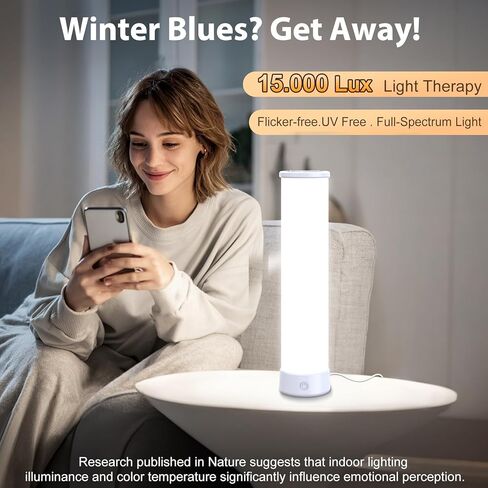 Light Therapy Lamp 15000 Lux, UV-Free Happy Sunlight Lamps with 3 Color Temperatures, Adjustable Brightness, Timer & Memory Function, Full Spectrum Light with Remote Control for Home, Happy Life in Saudi Arabia