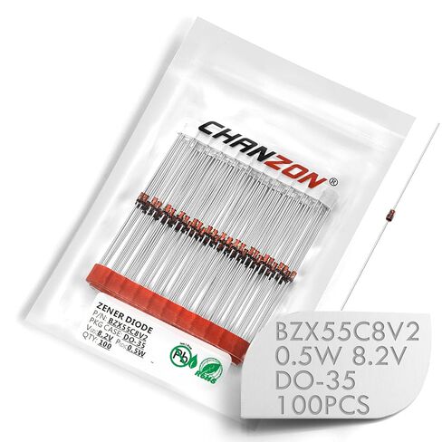 (Pack of 100 Pieces) Chanzon BZX55C8V2 (1N5237B) Zener Diode 0.5W 8.2V DO-35 (DO-204AH) Axial Diodes 0.5 Watt 8.2 Volt in Saudi Arabia
