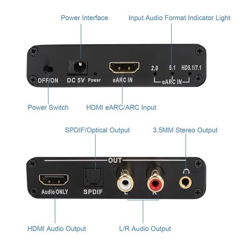 مستخرج صوت Earc، 24 بت 192 كيلو هرتز HDMI eARC ARC إلى محول صوت بصري مع التحكم في مستوى الصوت، HDMI، مخرج صوت بصري 3.5 مم، لمكبر صوت HDTV in Saudi Arabia