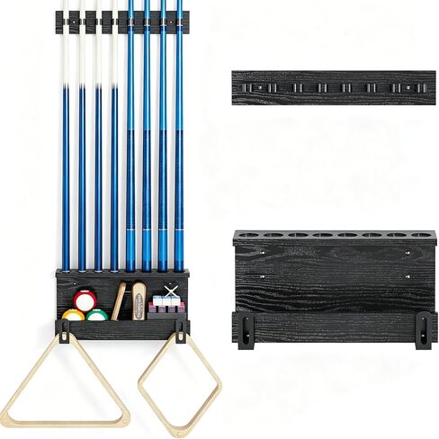 Wall Mount Pool Stick Holder, 8 Cues Pool Cue Holder Pool Table Accessories, Pool Cue Rack Hardwood Pool Cue Set, Rustic Storage Pool Table Accessories Equipment Organizer in Saudi Arabia