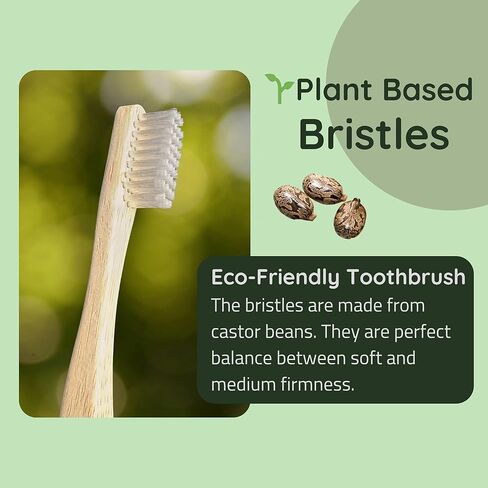 Bamboo Toothbrushes 4 Pack for Adults, Plant Based Bristles Derived from Castor Bean Oil, Soft Medium Bristles, Individually Wrapped Travel Toothbrushes, FSC Certified Packaging in Saudi Arabia