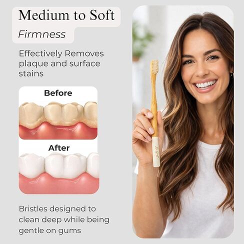 Bamboo Toothbrushes 4 Pack for Adults, Plant Based Bristles Derived from Castor Bean Oil, Soft Medium Bristles, Individually Wrapped Travel Toothbrushes, FSC Certified Packaging in Saudi Arabia