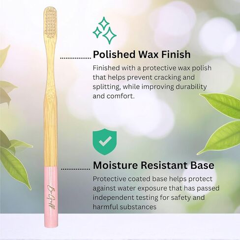 Bamboo Toothbrushes 4 Pack for Adults, Plant Based Bristles Derived from Castor Bean Oil, Soft Medium Bristles, Individually Wrapped Travel Toothbrushes, FSC Certified Packaging in Saudi Arabia