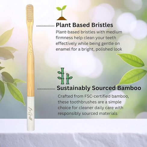 Bamboo Toothbrushes 4 Pack for Adults, Plant Based Bristles Derived from Castor Bean Oil, Soft Medium Bristles, Individually Wrapped Travel Toothbrushes, FSC Certified Packaging in Saudi Arabia