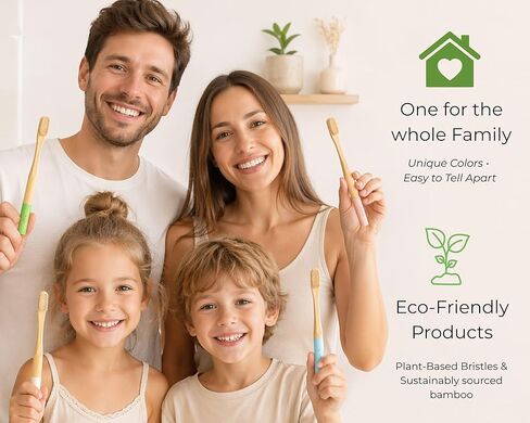 Bamboo Toothbrushes 4 Pack for Adults, Plant Based Bristles Derived from Castor Bean Oil, Soft Medium Bristles, Individually Wrapped Travel Toothbrushes, FSC Certified Packaging in Saudi Arabia