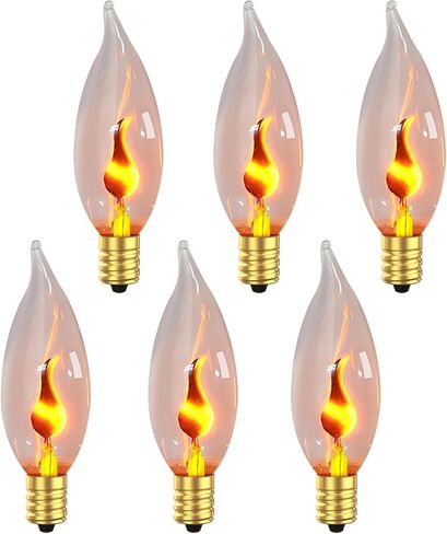 Hompavo Upgraded Flame Light Bulbs, E12 Candelabra Small Base, Clear Glass Flickering Fire Bulb for Halloween Christmas Party Porch Indoor & Outdoor Home Decoration, 6 Pack in Saudi Arabia