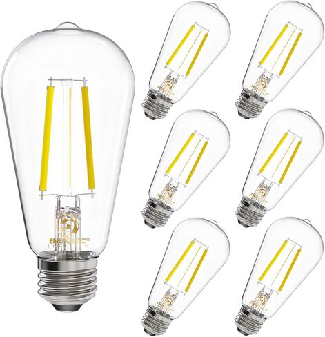 لمبات إضاءة إديسون حيوية 6.5 وات، ما يعادل 60 وات، مصابيح إضاءة LED عتيقة قابلة للتعتيم، 700 لومن، أبيض ناعم 2700 ك، لمبات خيوط LED عتيقة ST58 مع 90+ CRI، قاعدة متوسطة E26، زجاج شفاف، حزمة من 6 in Saudi Arabia