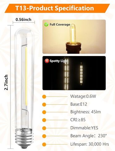 12 حزمة لمبات LED بديلة E12، T13 مصابيح LED للأضواء الخارجية مقاومة للكسر، مصابيح شمعدان E12 قابلة للتعتيم لأضواء الليل S14 G40 C7، ثريات للاستخدام الداخلي والخارجي in Saudi Arabia