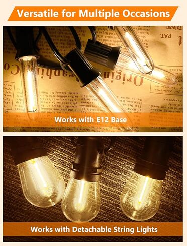12 حزمة لمبات LED بديلة E12، T13 مصابيح LED للأضواء الخارجية مقاومة للكسر، مصابيح شمعدان E12 قابلة للتعتيم لأضواء الليل S14 G40 C7، ثريات للاستخدام الداخلي والخارجي in Saudi Arabia