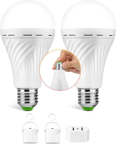 Emergency-Rechargeable Light Bulb with Hook,Stay Lights Up When Power Failure, 1500mAh 12W 60W Equivalent LED Light Bulbs for Home, Camping, Hiking(E27, with Hook,with Plug Cap) 6 Pack in Saudi Arabia