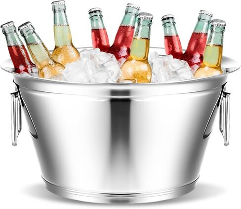 Maxdot Stainless Steel Beverage Tub Large Champagne Buckets 20-Quart 5-Gallon Insulated Ice Bucket for Parties with Double Hinged Handles Heavy Duty Drink Cooler Tub Wine Beer Chiller for Parties in Saudi Arabia