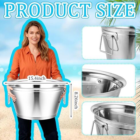 Maxdot Stainless Steel Beverage Tub Large Champagne Buckets 20-Quart 5-Gallon Insulated Ice Bucket for Parties with Double Hinged Handles Heavy Duty Drink Cooler Tub Wine Beer Chiller for Parties in Saudi Arabia