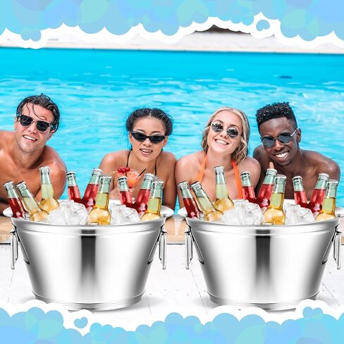 Maxdot Stainless Steel Beverage Tub Large Champagne Buckets 20-Quart 5-Gallon Insulated Ice Bucket for Parties with Double Hinged Handles Heavy Duty Drink Cooler Tub Wine Beer Chiller for Parties in Saudi Arabia