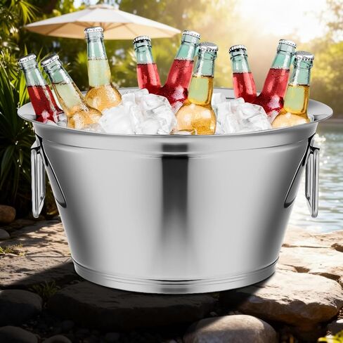 Maxdot Stainless Steel Beverage Tub Large Champagne Buckets 20-Quart 5-Gallon Insulated Ice Bucket for Parties with Double Hinged Handles Heavy Duty Drink Cooler Tub Wine Beer Chiller for Parties in Saudi Arabia