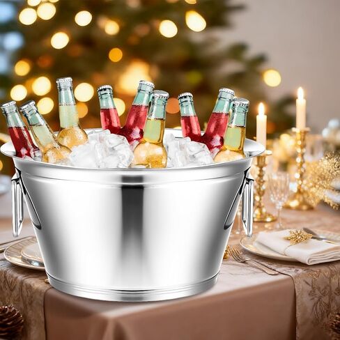 Maxdot Stainless Steel Beverage Tub Large Champagne Buckets 20-Quart 5-Gallon Insulated Ice Bucket for Parties with Double Hinged Handles Heavy Duty Drink Cooler Tub Wine Beer Chiller for Parties in Saudi Arabia
