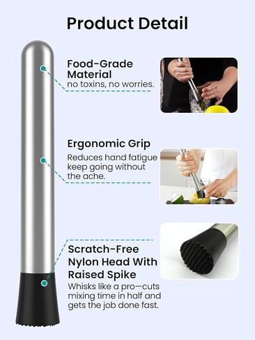 8 Inch Stainless Steel Cock-tail Mu-ddler, Heavy-Duty Mu-ddler for Coc-ktails, Bar-tender Tool for Crus-hing Mint, Lemon, Fruit for Home Kitchen or Bar Use in Saudi Arabia