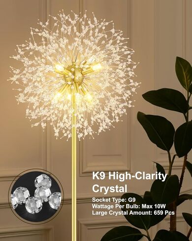 Crystal Floor Lamp for Living Room, Standing Lamp with On/Off Foot Switch, Mid Century Gold Floor Lighting with 576 PCS K9 Crystals, 69'' Metal Lamp for Bedroom Office Home Decor (Gold/6) in Saudi Arabia