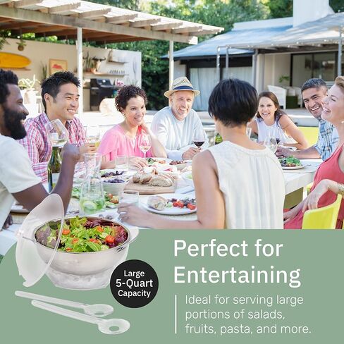Useful Co. 5QT Salad Bowl Set on Ice - Large Salad Bowl with Lid & 2 Servers - Chilled Tray for Cold Food, Party Buffet - Serving Bowl with Ice Tray Base for Gatherings in Saudi Arabia