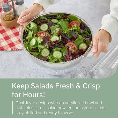 Useful Co. 5QT Salad Bowl Set on Ice - Large Salad Bowl with Lid & 2 Servers - Chilled Tray for Cold Food, Party Buffet - Serving Bowl with Ice Tray Base for Gatherings in Saudi Arabia