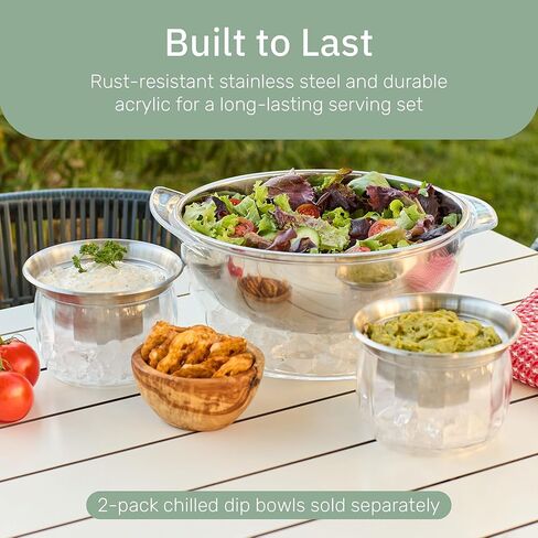 Useful Co. 5QT Salad Bowl Set on Ice - Large Salad Bowl with Lid & 2 Servers - Chilled Tray for Cold Food, Party Buffet - Serving Bowl with Ice Tray Base for Gatherings in Saudi Arabia