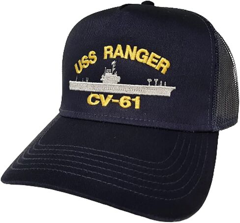 قبعة بيسبول سفينة Patriots Pride USS Ranger CV-61 من القماش الشبكي الأزرق مقاس 3.5 بوصة لوحة أمامية من القطن للمحارب المخضرم المتقاعد in Saudi Arabia