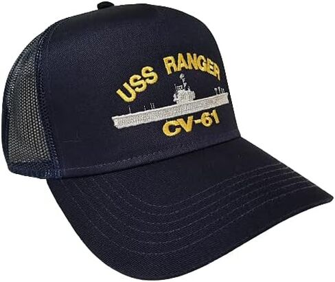 قبعة بيسبول سفينة Patriots Pride USS Ranger CV-61 من القماش الشبكي الأزرق مقاس 3.5 بوصة لوحة أمامية من القطن للمحارب المخضرم المتقاعد in Saudi Arabia