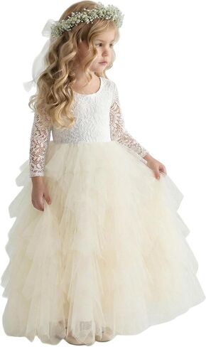 2Bunnies Girl Peony Lace Back A-Line Tiered Tutu Tulle Party Flower Girl Dress in Saudi Arabia
